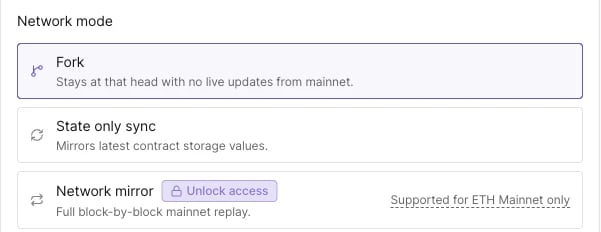 Network mirror option with the Unlock access badge in Create Virtual Environment