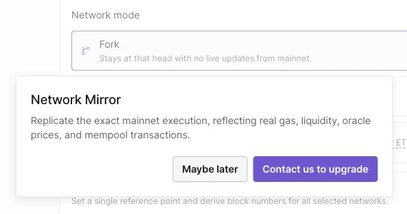 Upgrade dialog for Network Mirror opened from the Unlock access badge