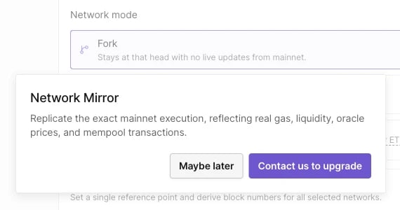 Upgrade dialog for Network Mirror opened from the Unlock access badge