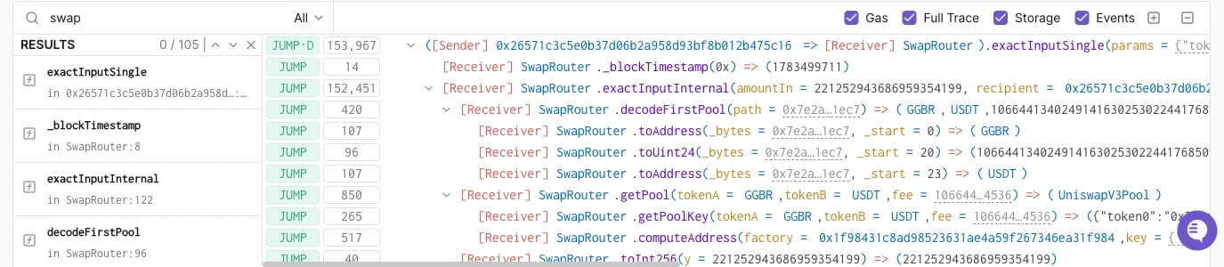 Search call trace
