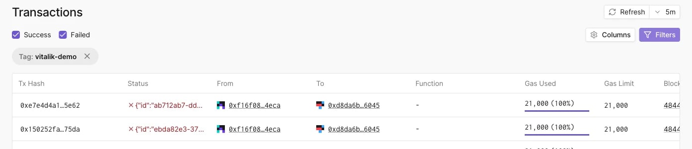 Transactions filtered by tag