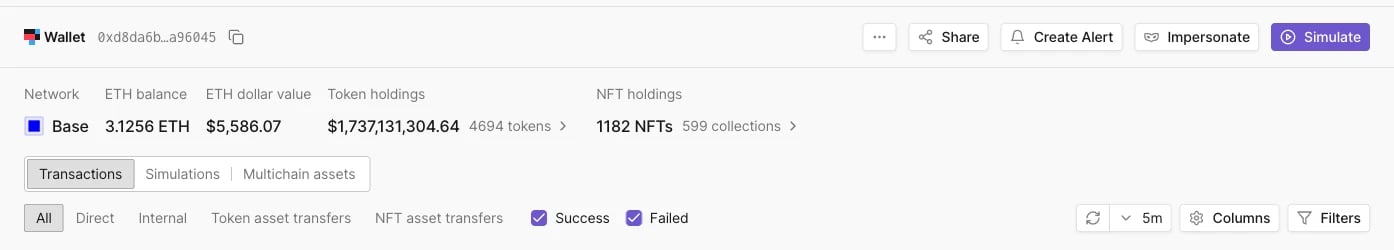 Wallet page header info and tabs