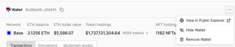 Wallet header menu