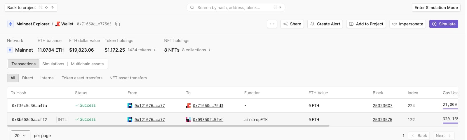 Public wallet lookup header