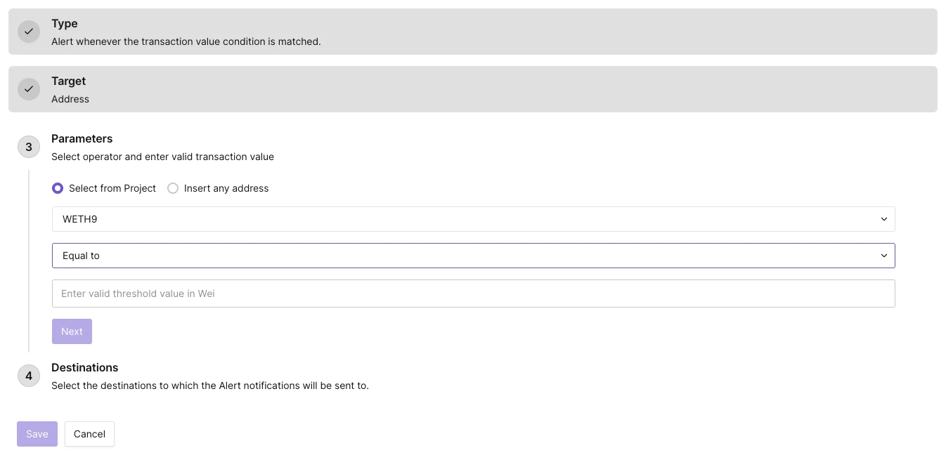Parameters for the Transaction Value Alert