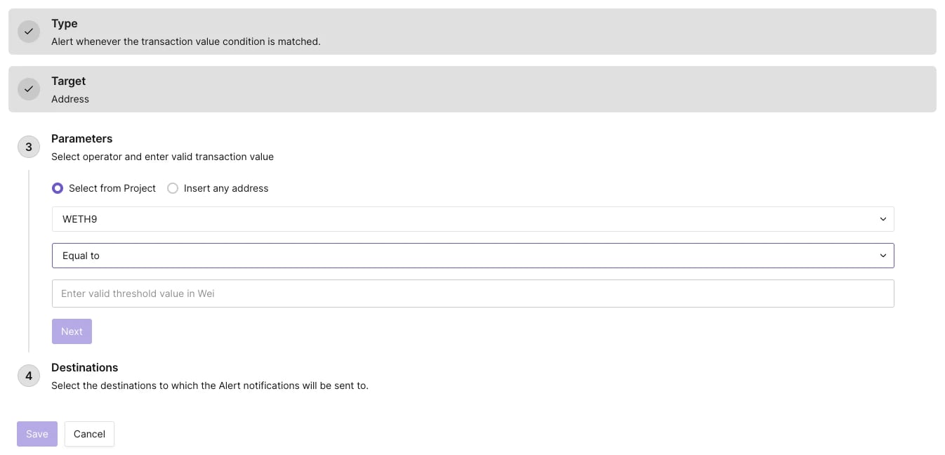 Parameters for the Transaction Value Alert