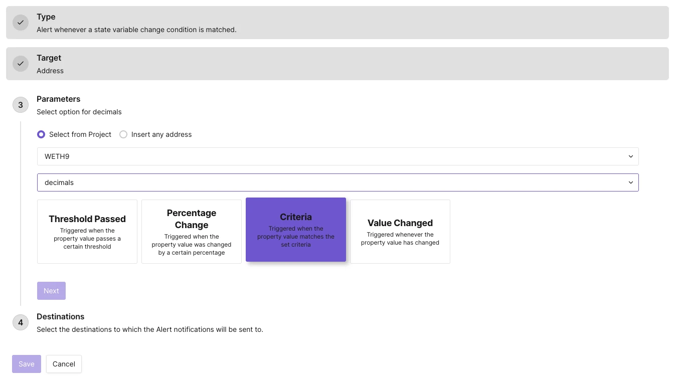 Parameters for the State Change Alert
