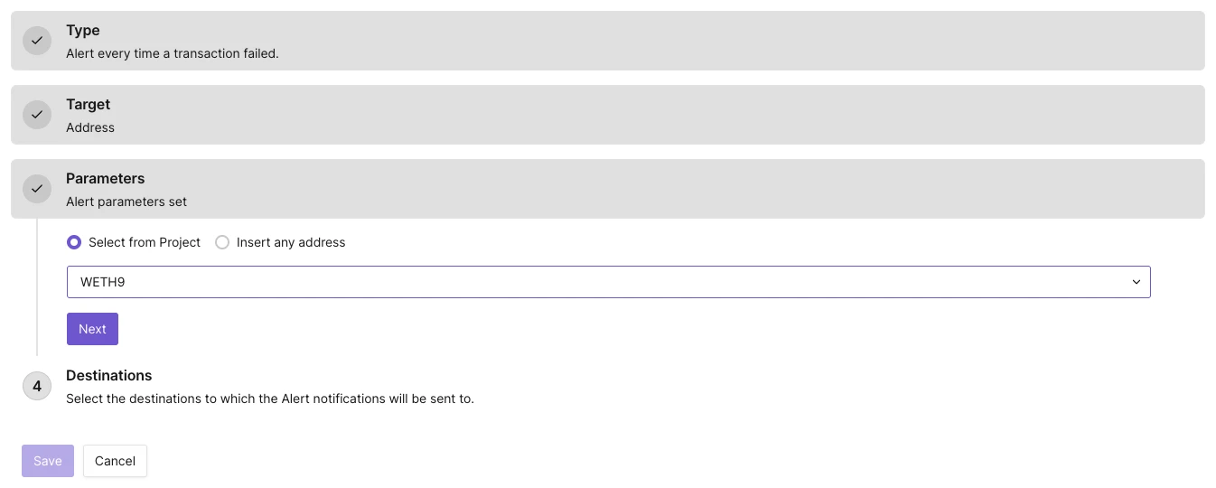 Parameters for the Failed Transaction Alert