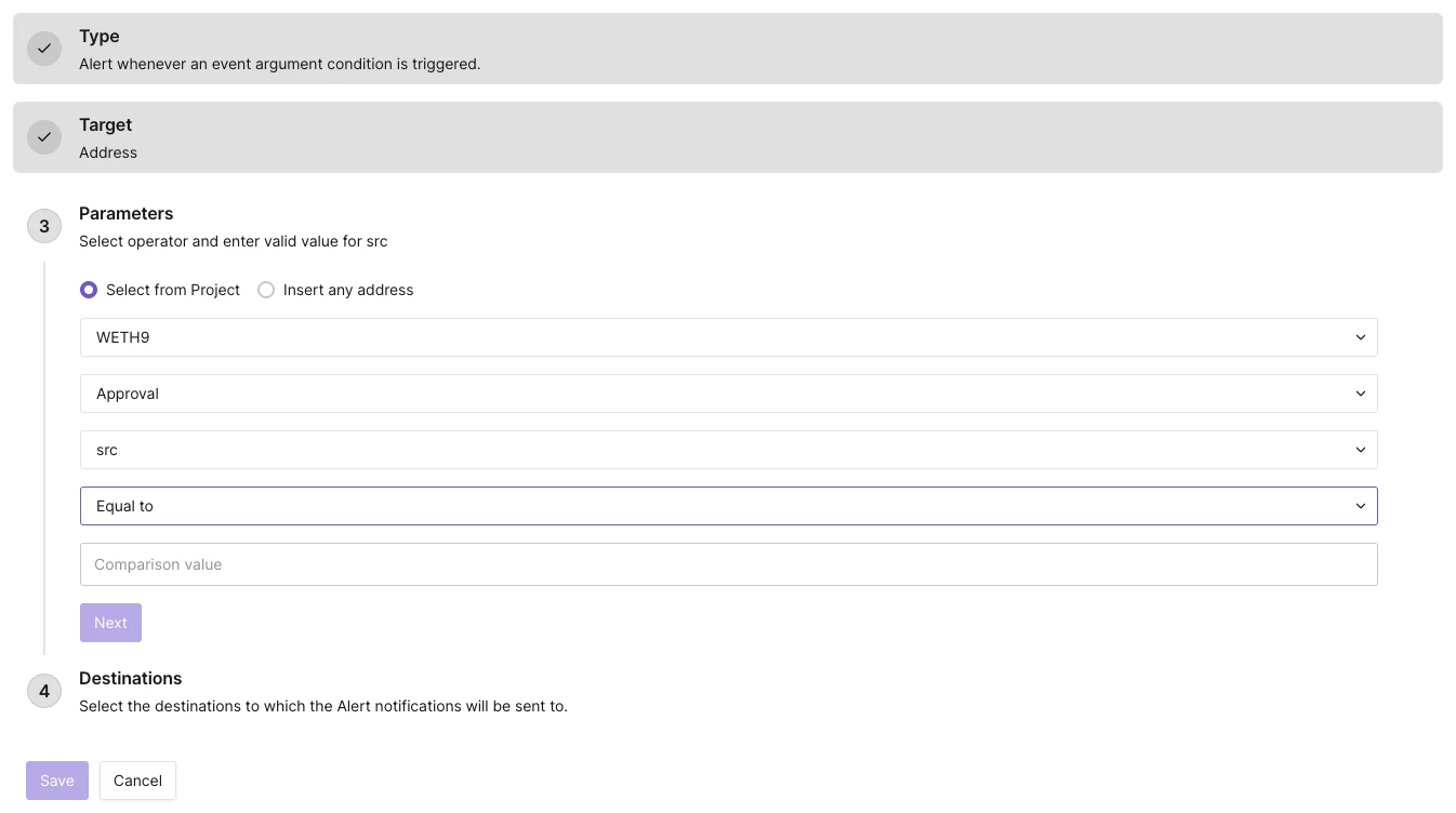 Parameters for the Event Parameter Alert