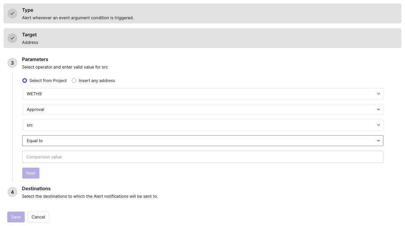 Parameters for the Event Parameter Alert