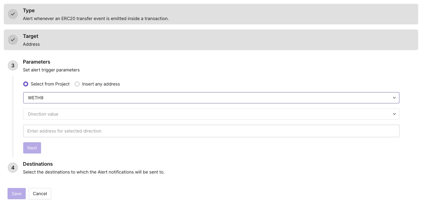 Parameters for the ERC20 Token Transfer Alert