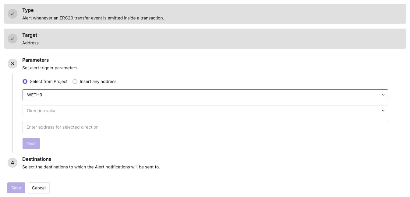 Parameters for the ERC20 Token Transfer Alert