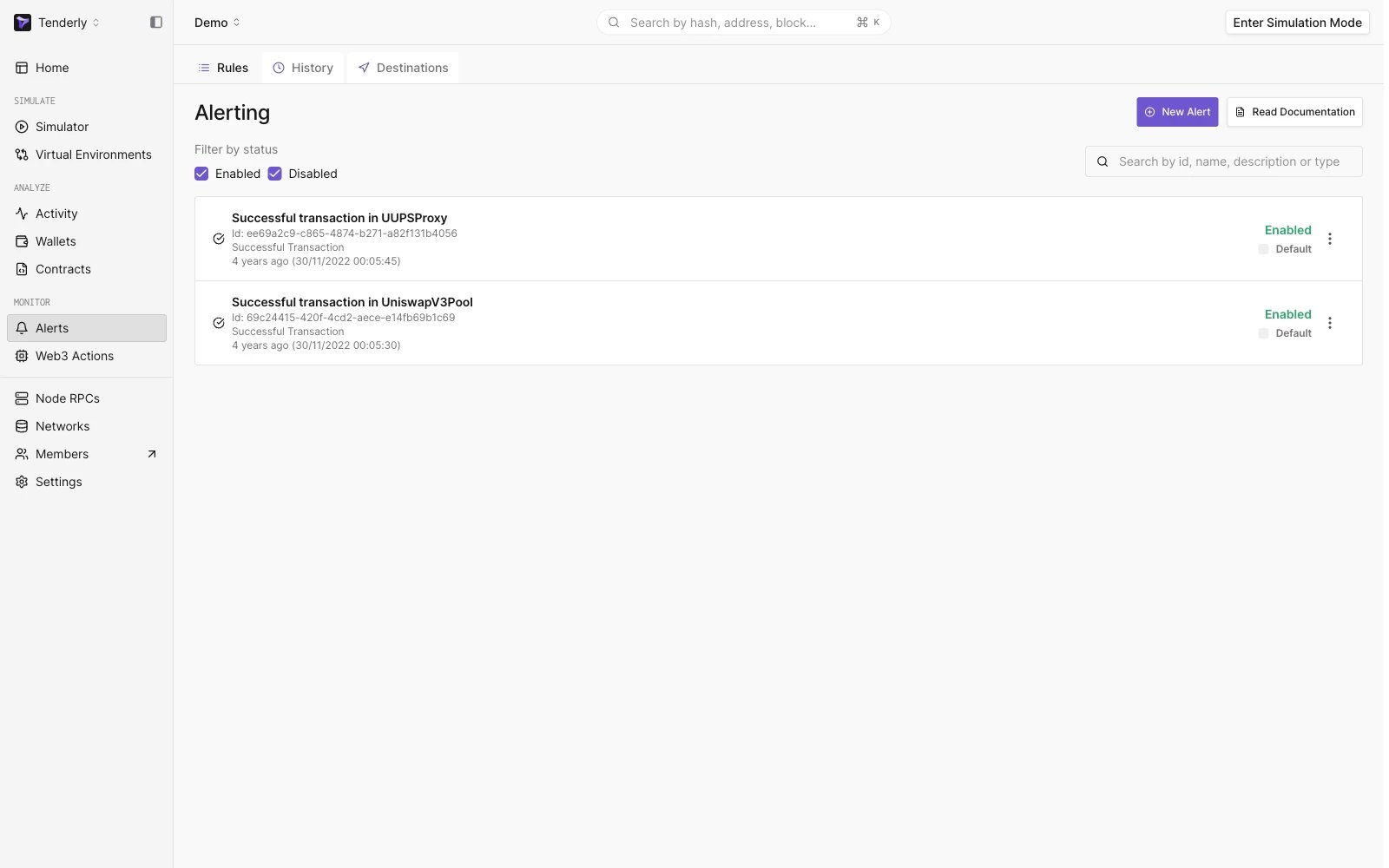 Alerts landing page