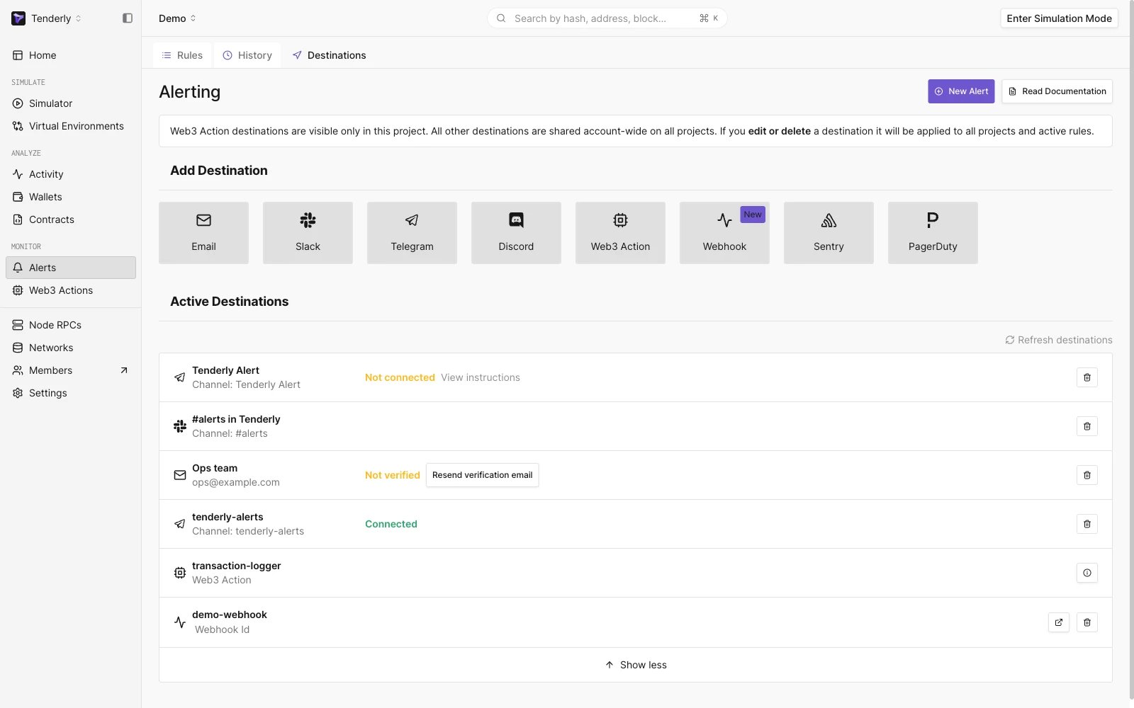New Webhook is added to the active destinations list