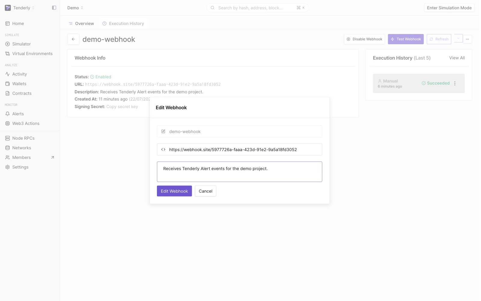 Edit Webhook Modal