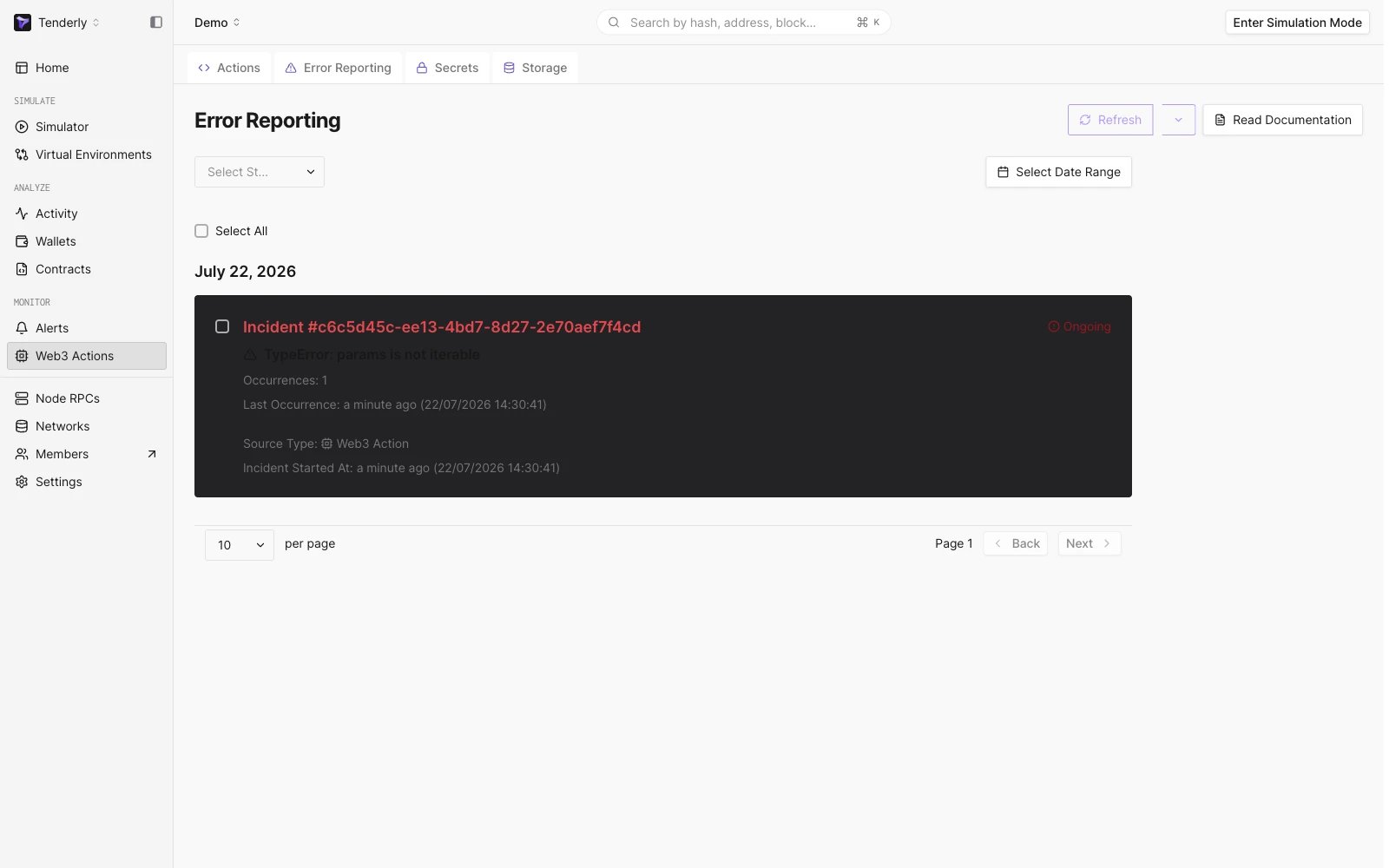Opening the Error Reporting tab