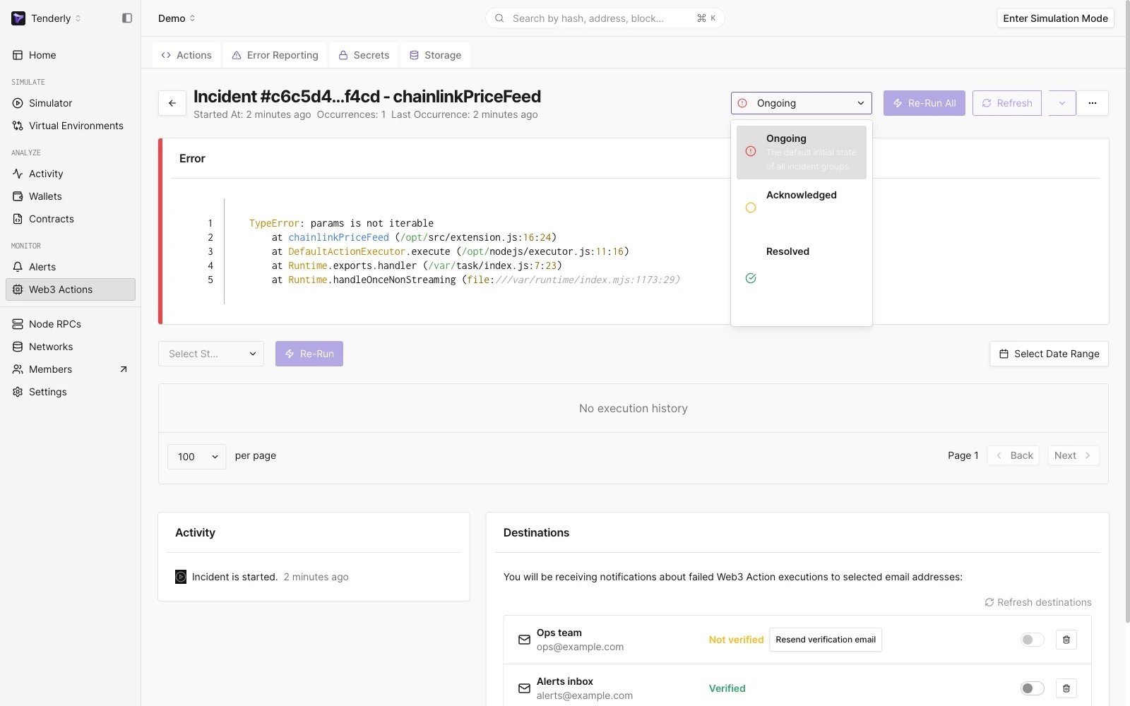 Changing the incident status