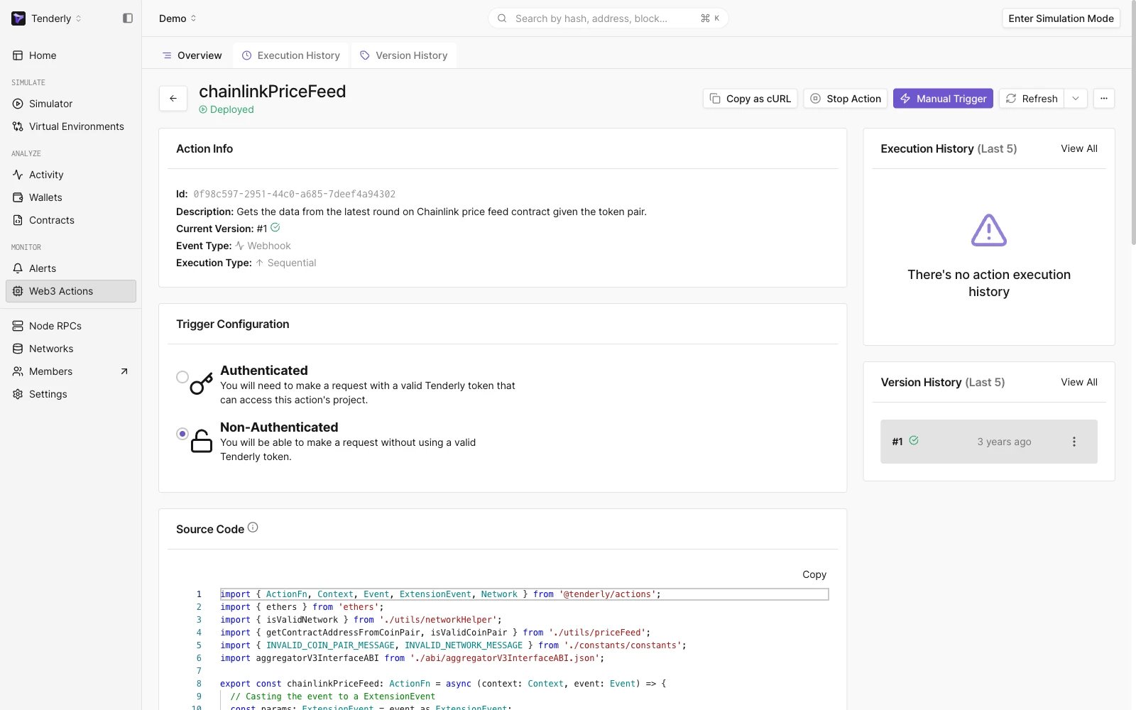 Information about a specific Web3 Action