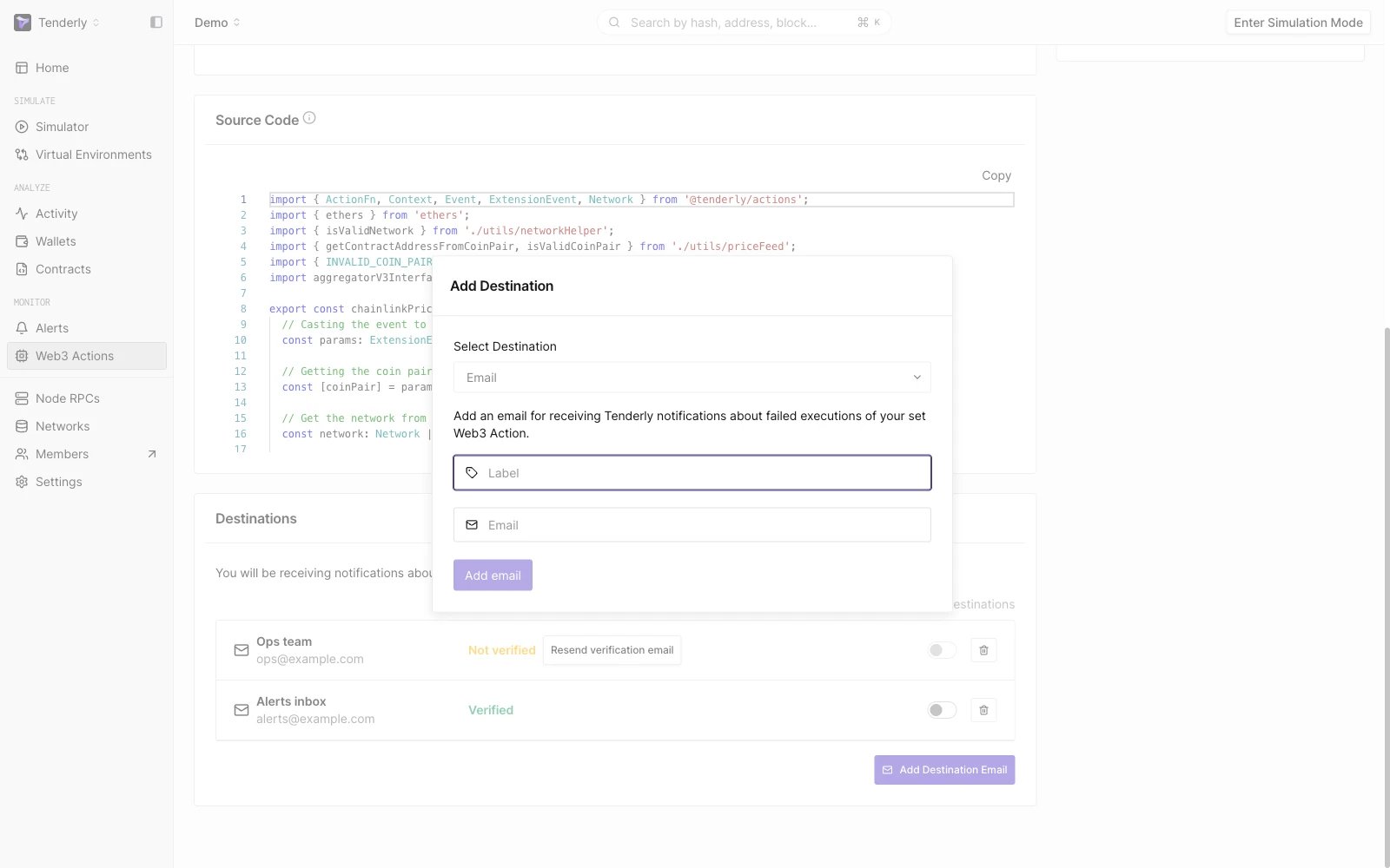 Adding a new email address