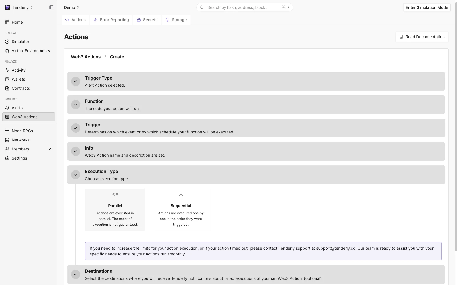 Web3 Action Execution Type step in the Web3 Action UI Builder