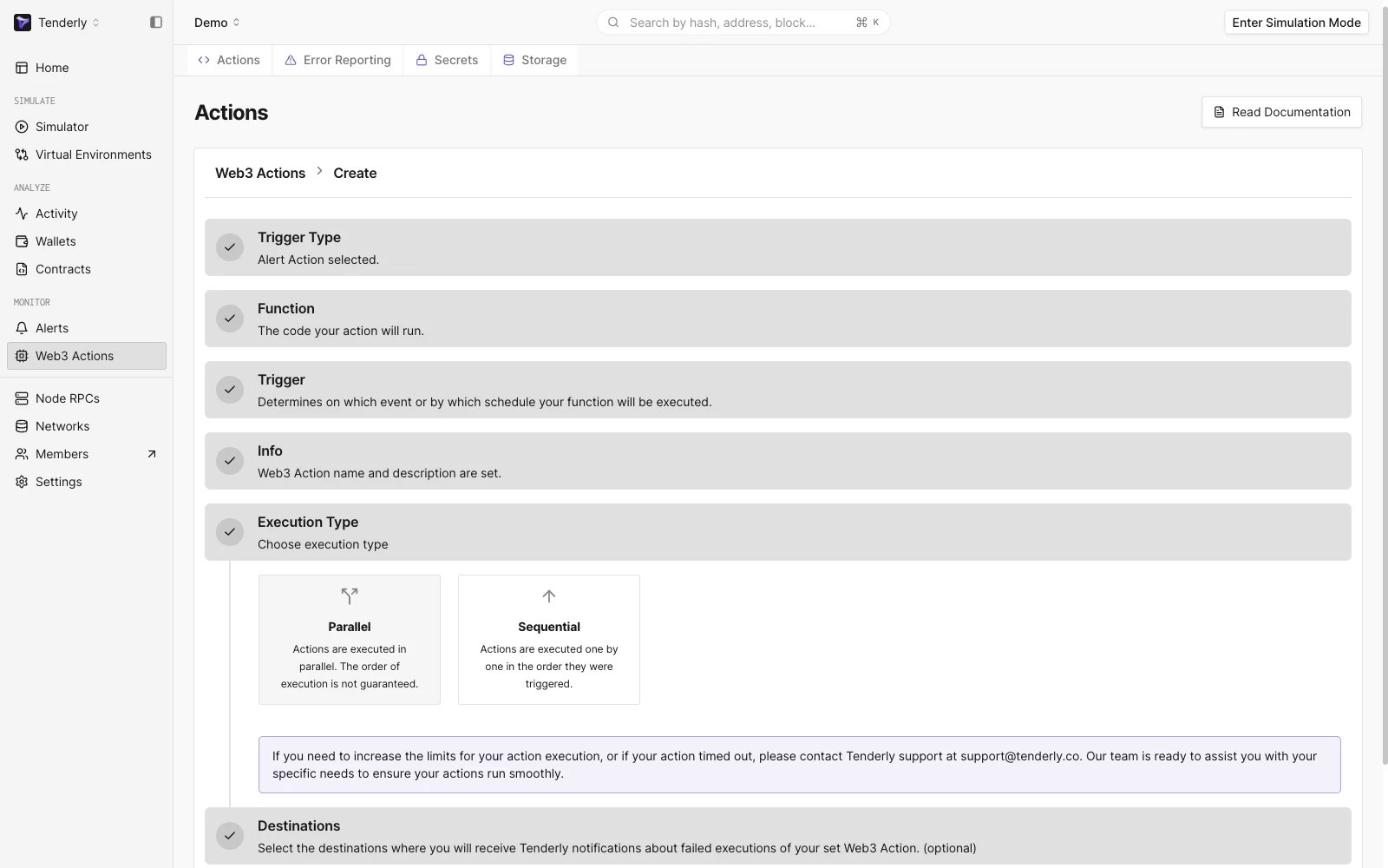 Web3 Action Execution Type step in the Web3 Action UI Builder