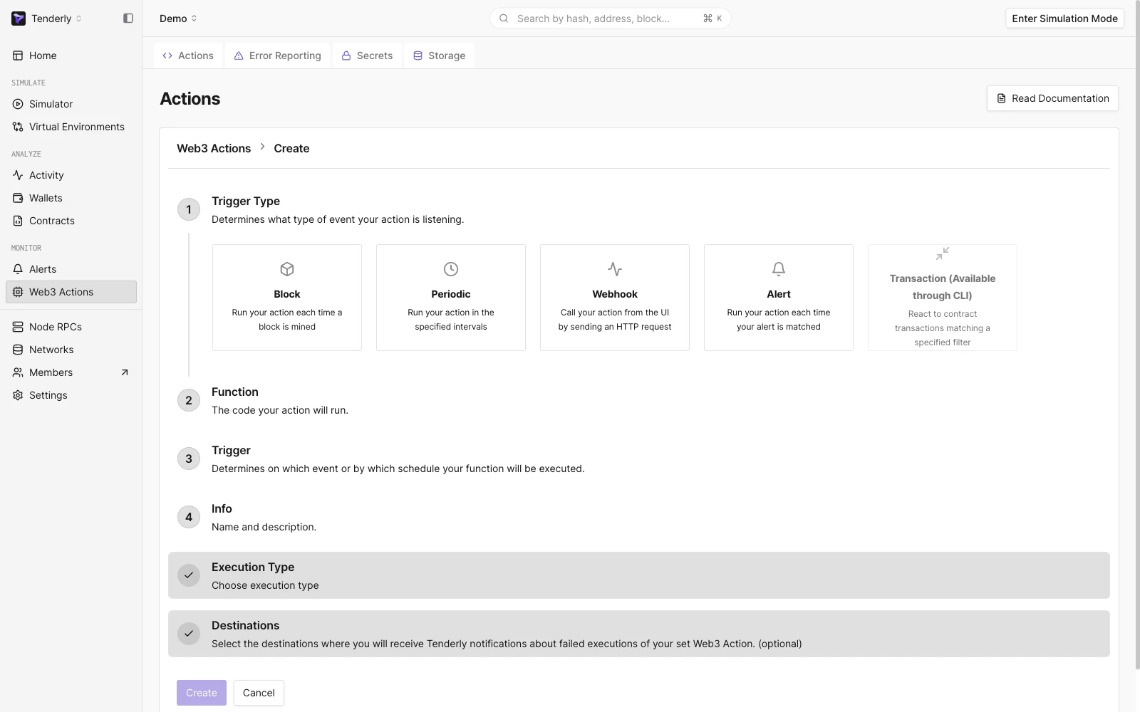 Web3 Action set up wizard
