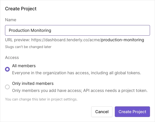 Create project dialog