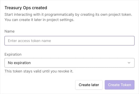 Project token offer after creating a restricted project