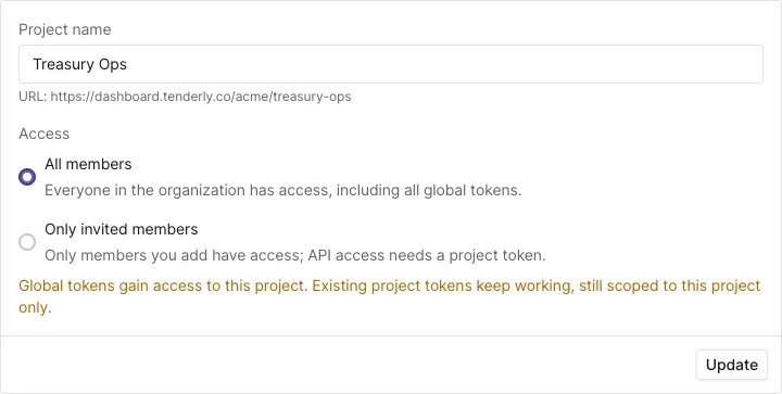 Warning shown when opening a restricted project to all members