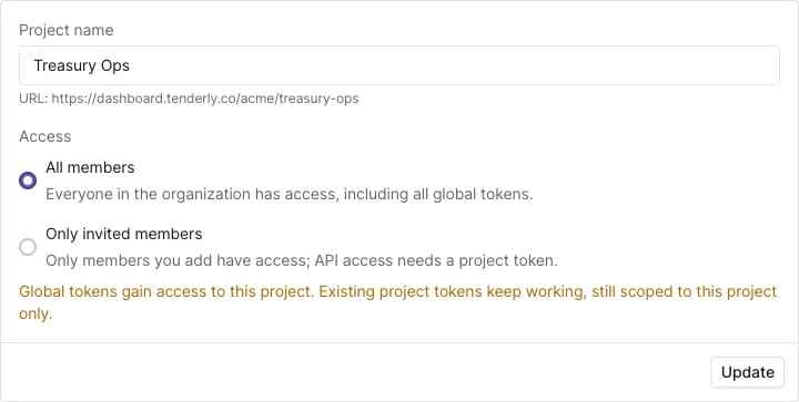 Warning shown when opening a restricted project to all members