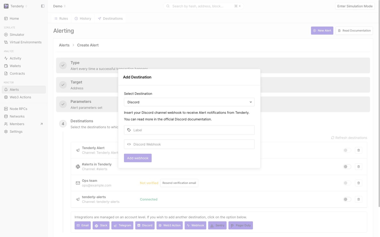 Discord destination configurations