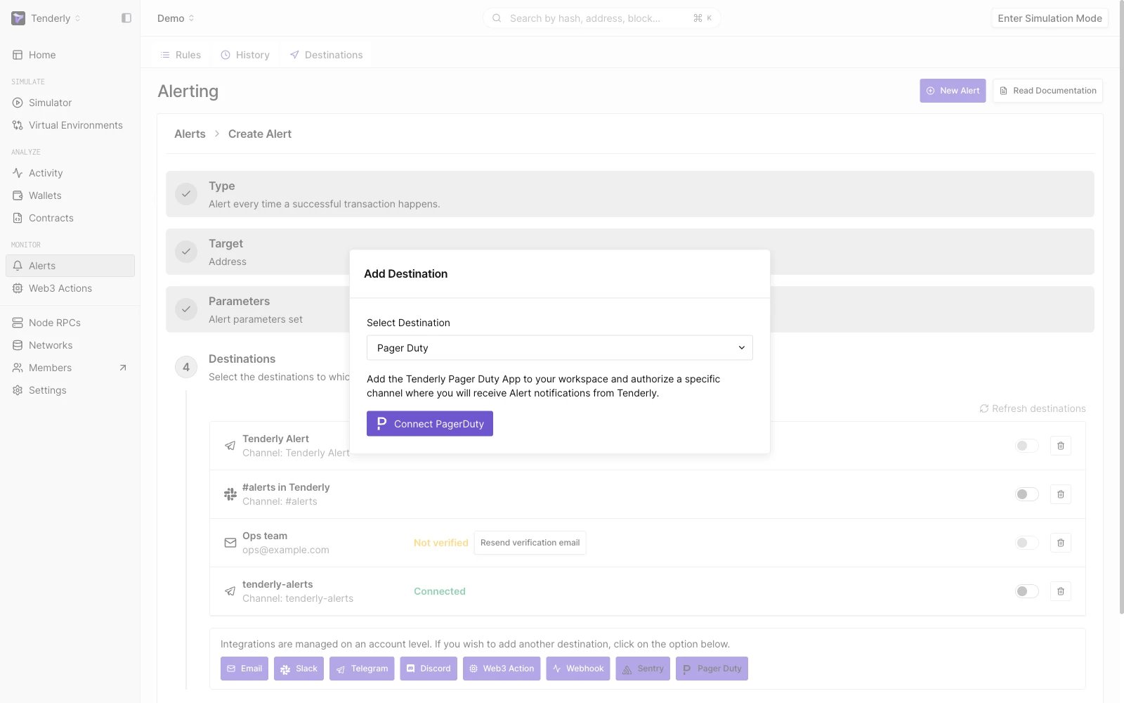 PagerDuty destination configurations