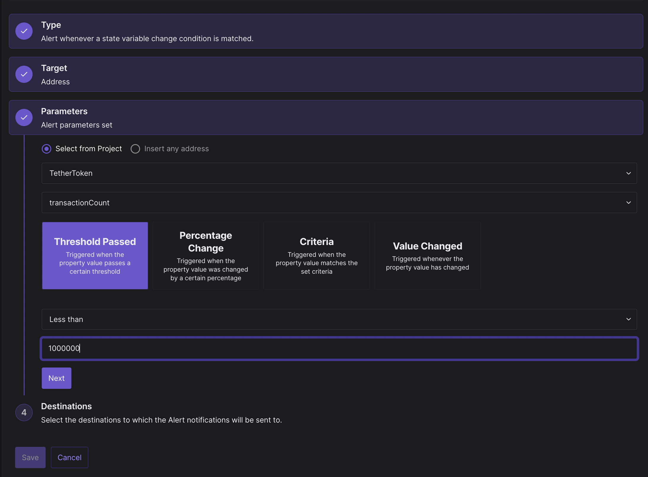 Parameters for the State Change Alert