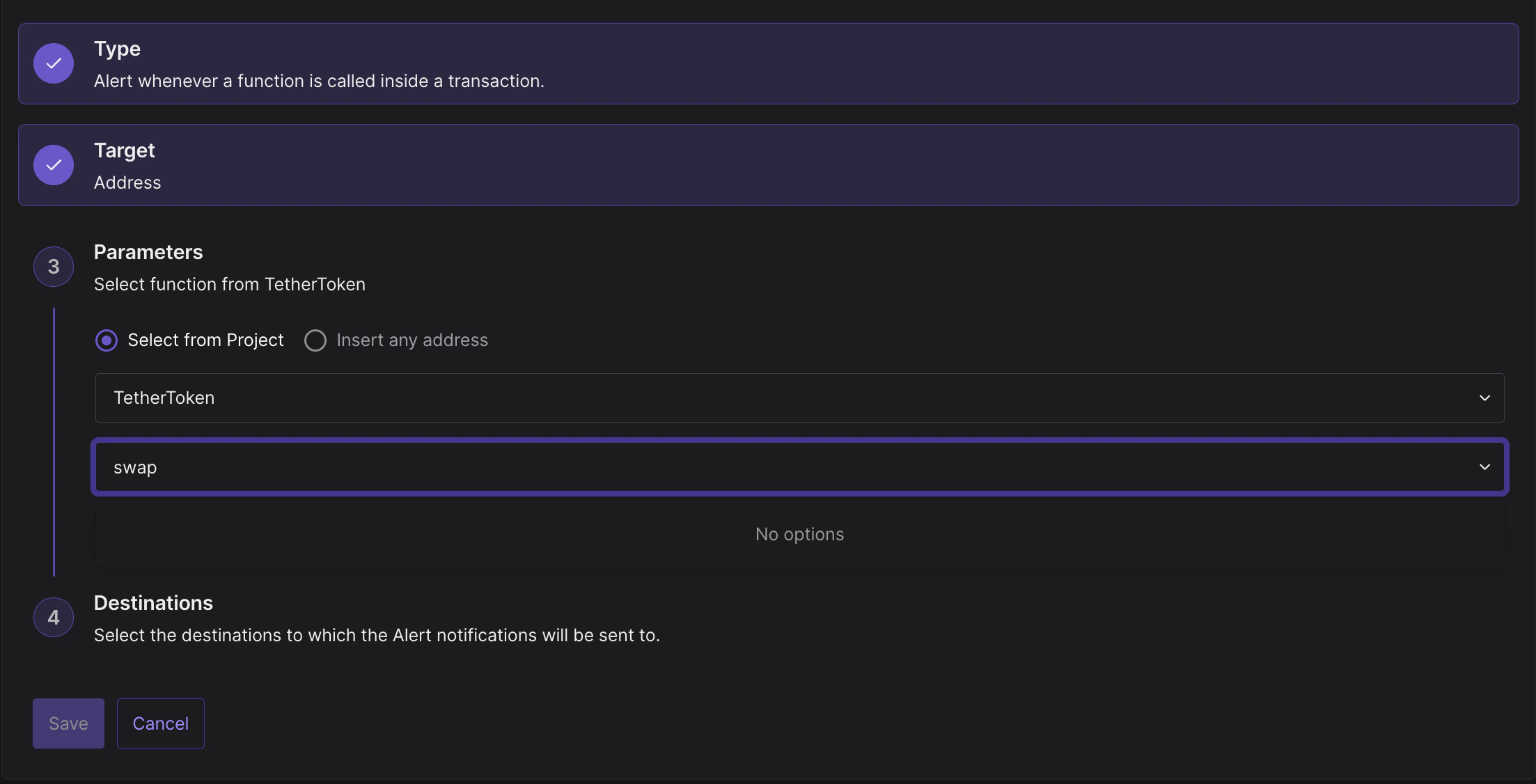 Parameters for the Function Call Alert