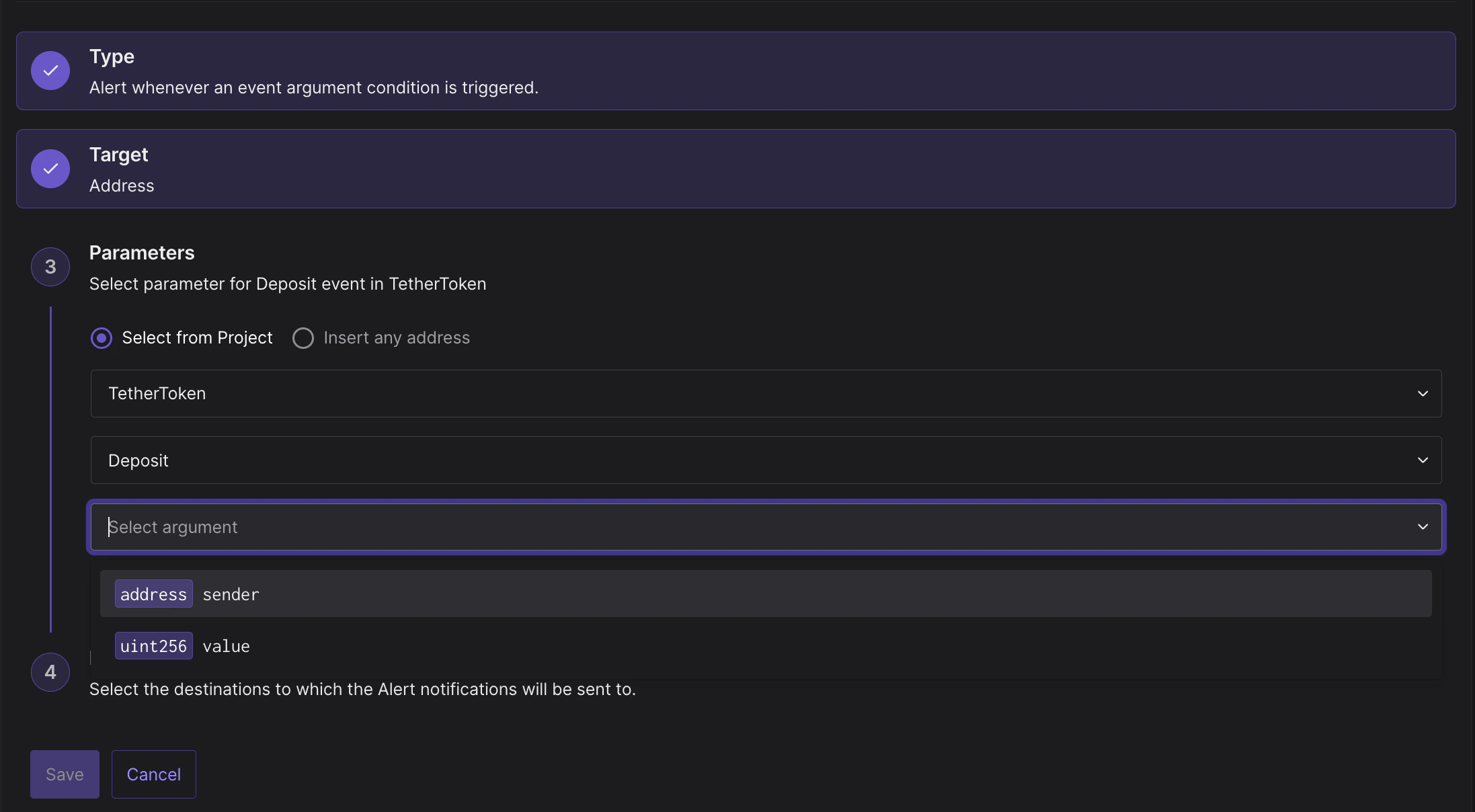 Parameters for the Event Parameter Alert