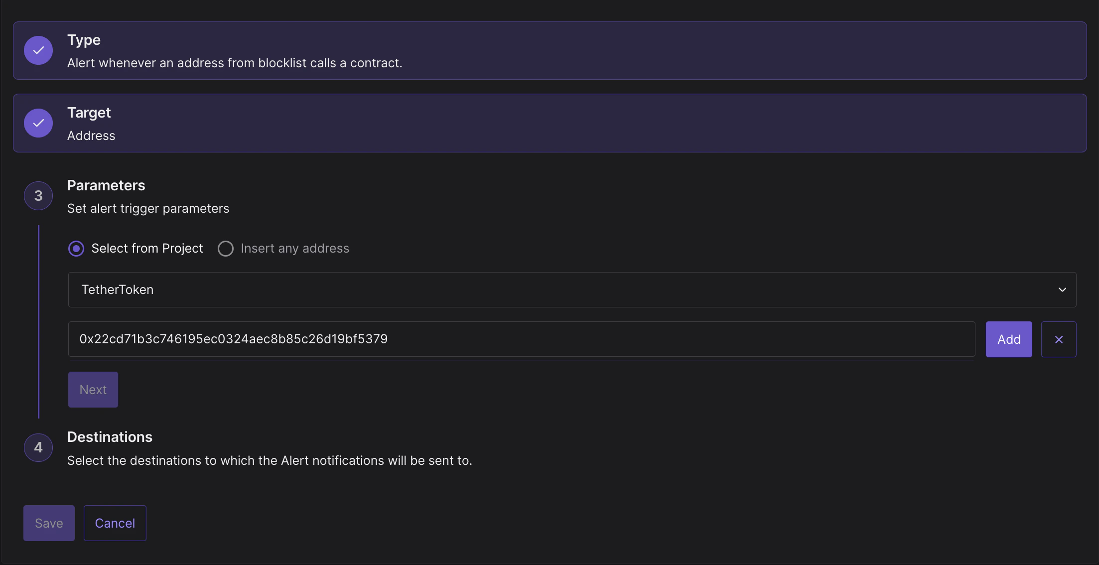 Parameters for the Blocklisted Alert