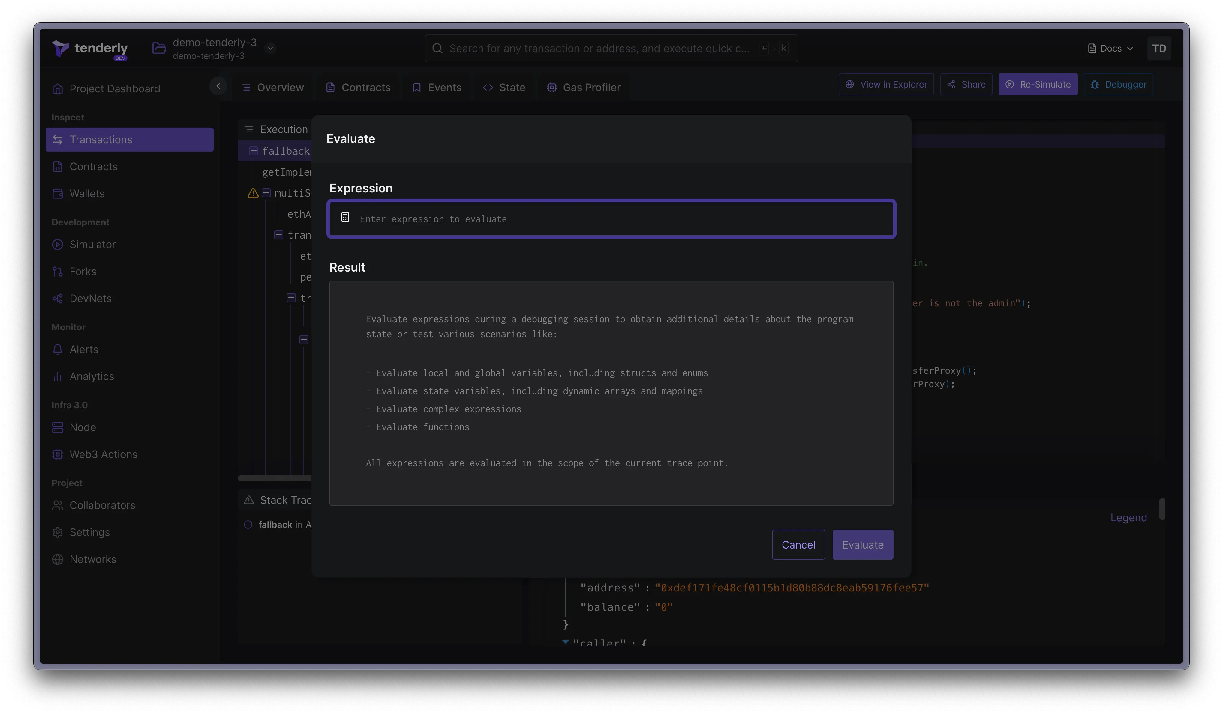 Eval modal