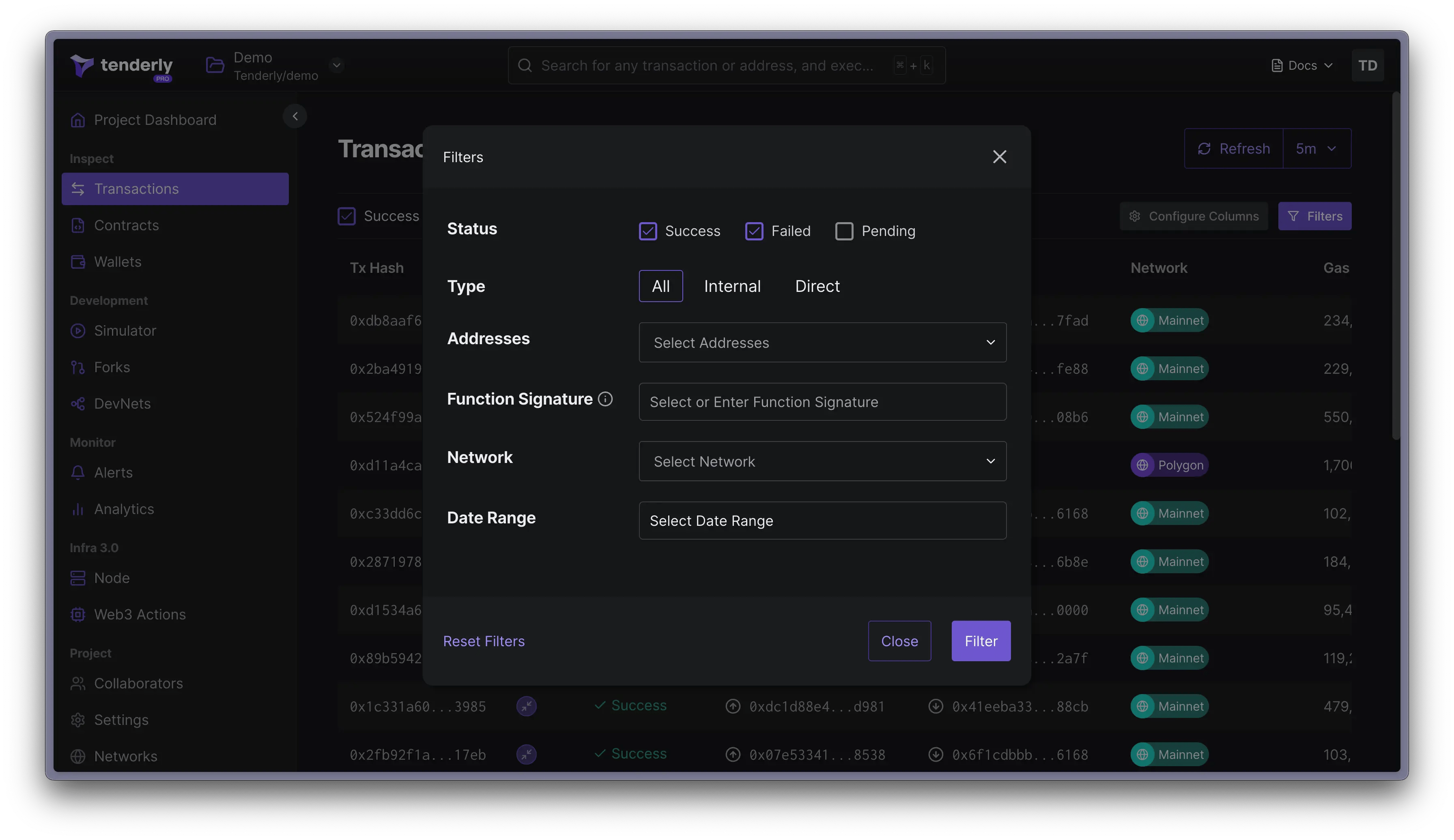 Detailed Transaction Filtering