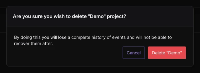 Delete project dialog