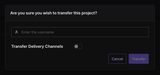 Transfer project dialog