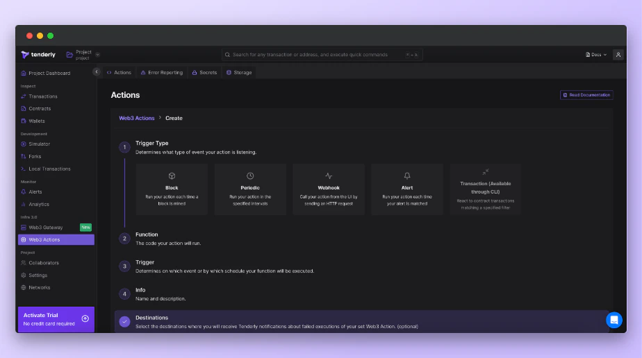 Web3 Action set up wizard