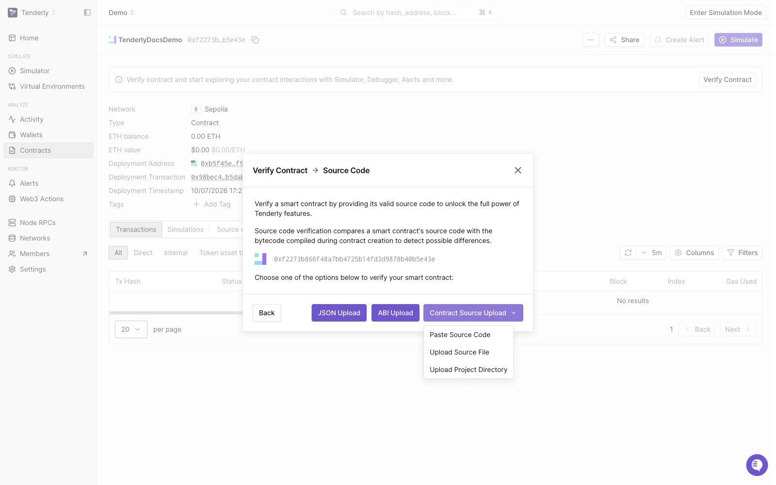 Contract Source Upload submenu