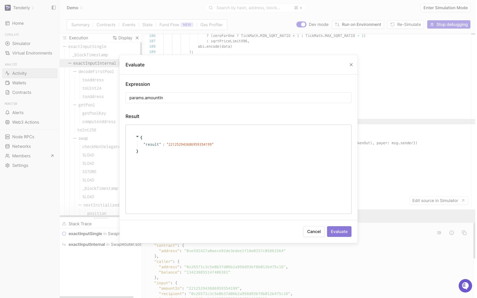 Debugger + expressions visible for Eval