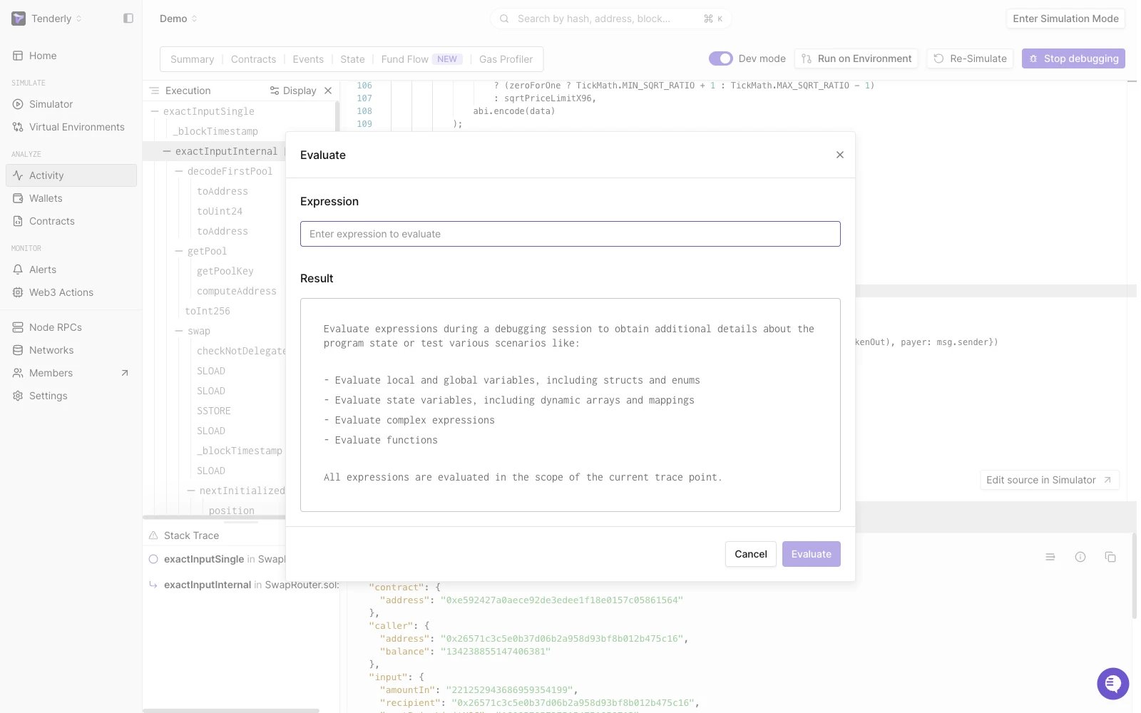 Eval modal