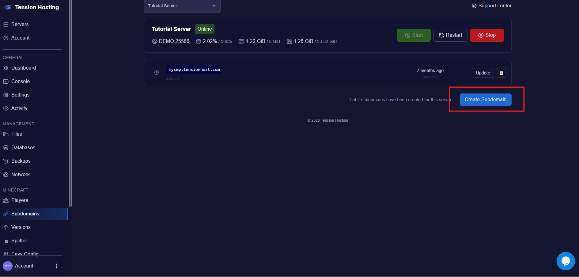 Create Subdomain Button Pn
