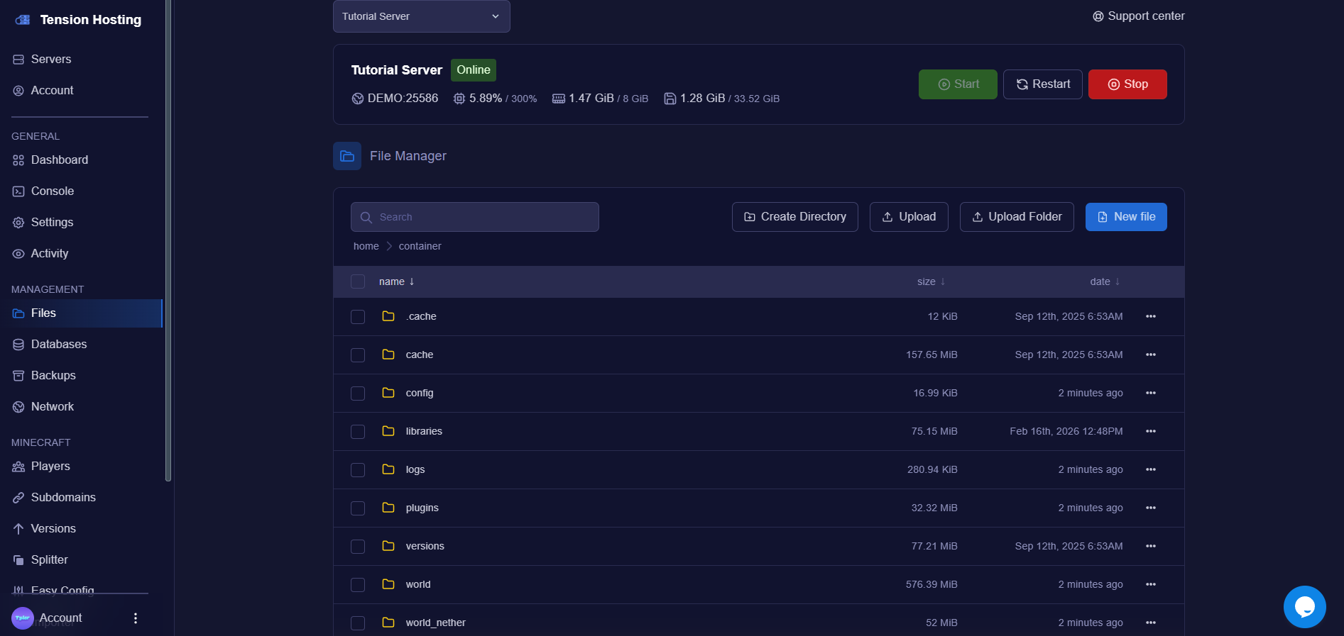 Screnshot of the File area on Tension panel