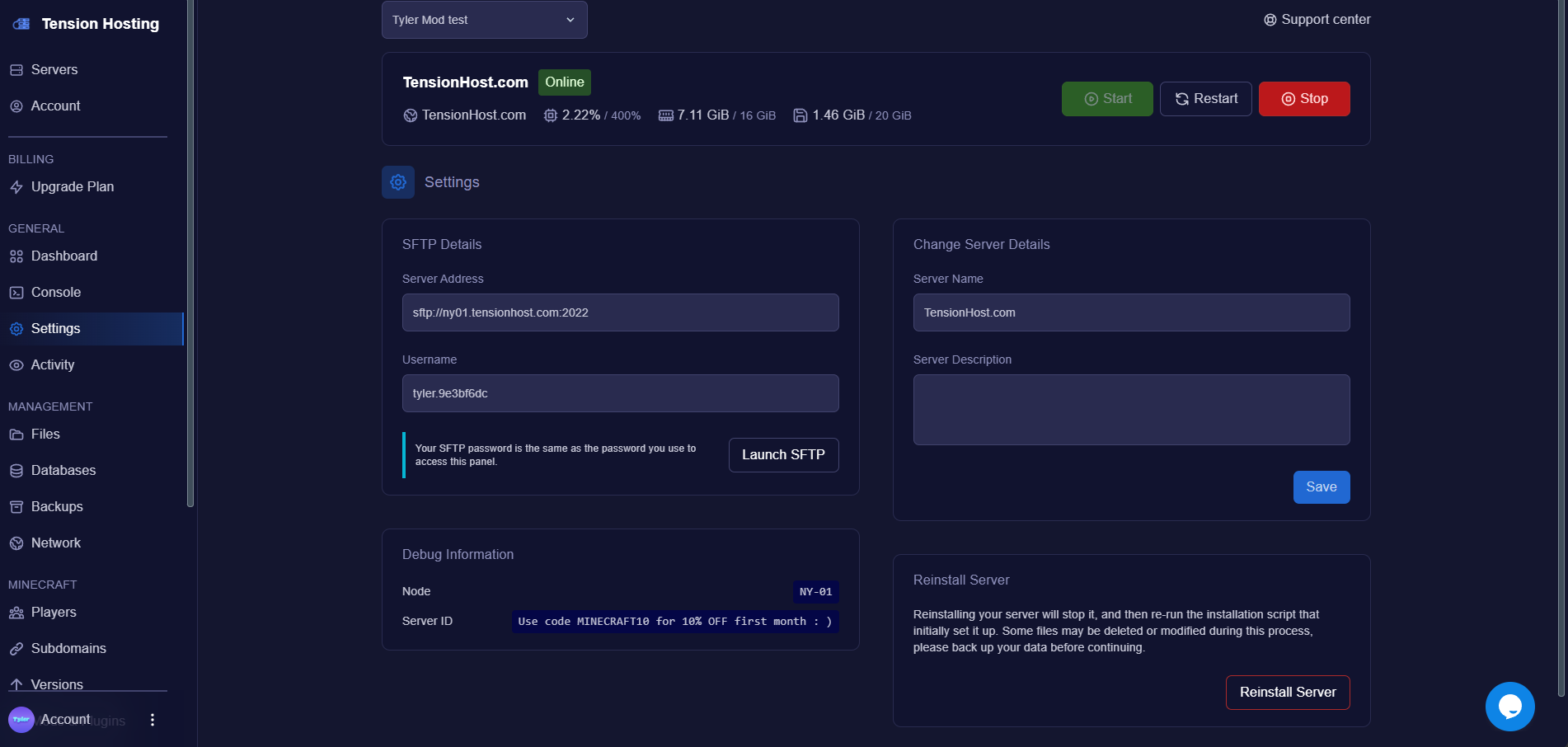 Settings Tab