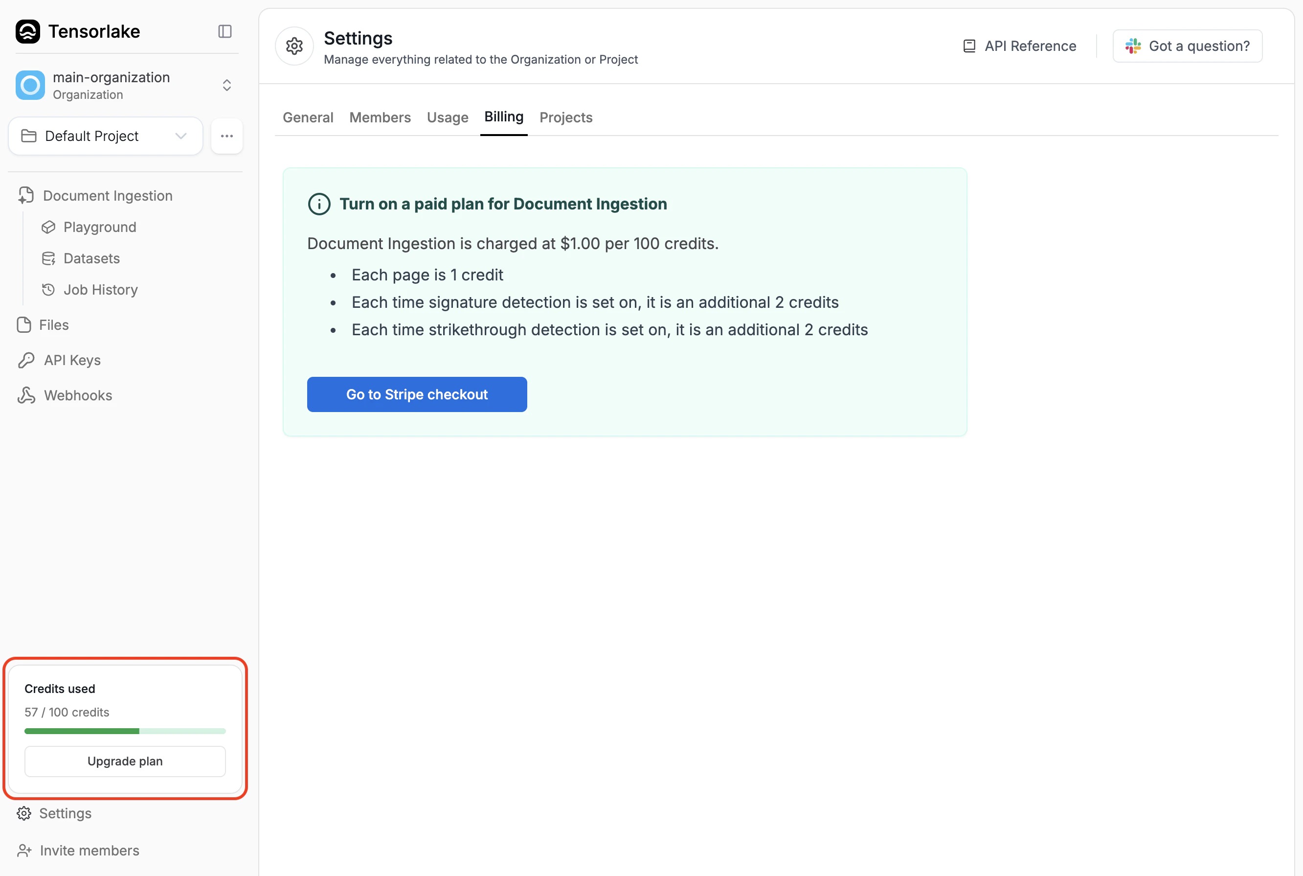 Billing page