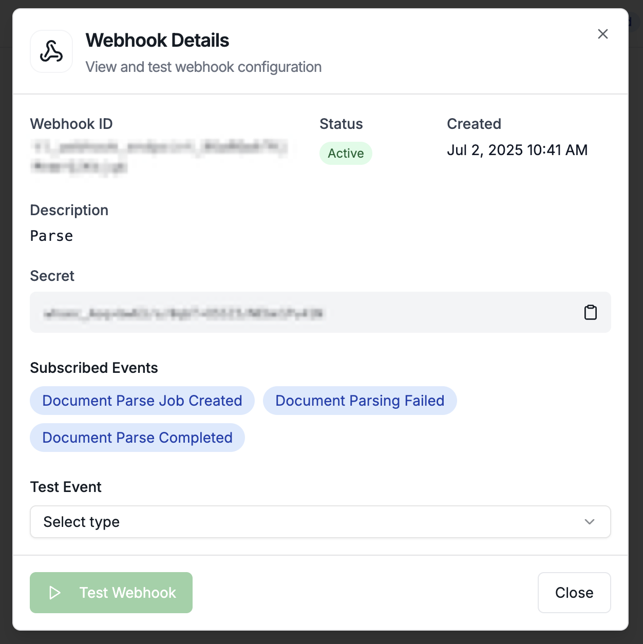 Webhook creation