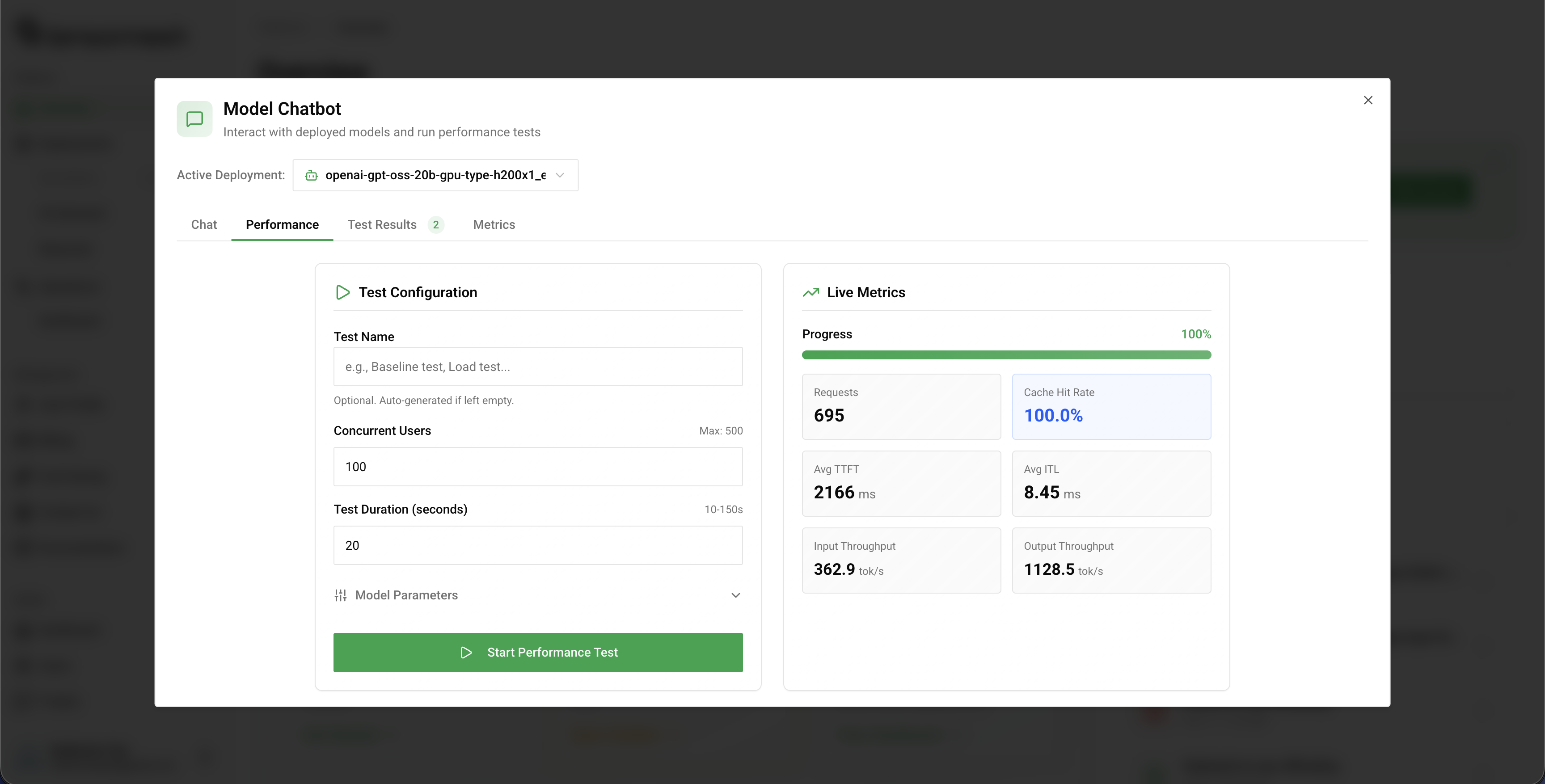 Performance Testing Interface